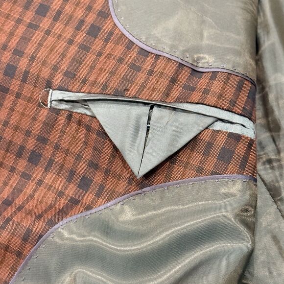 ZeGarie Men’s 48L Burgundy/Navy 100% Wool Windowpane Plaid Blazer Sport Jacket - Picture 13 of 14